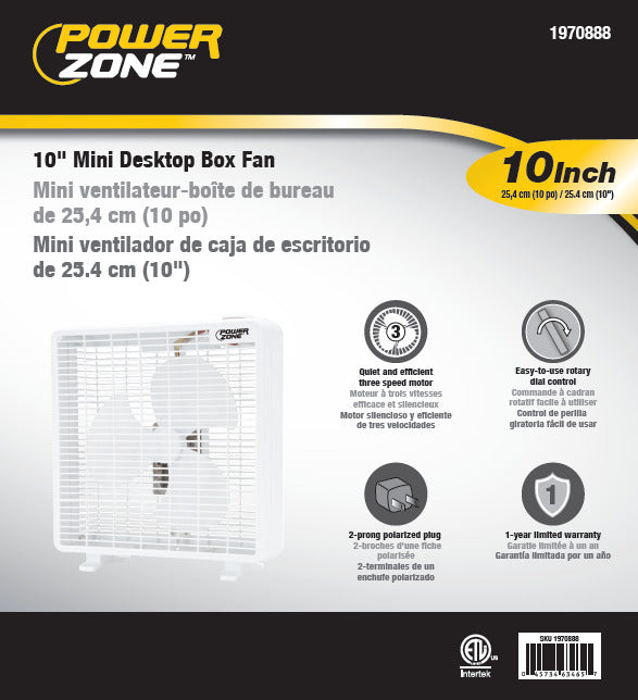 PowerZone F-1022 Box Fan, 3-Speed, White