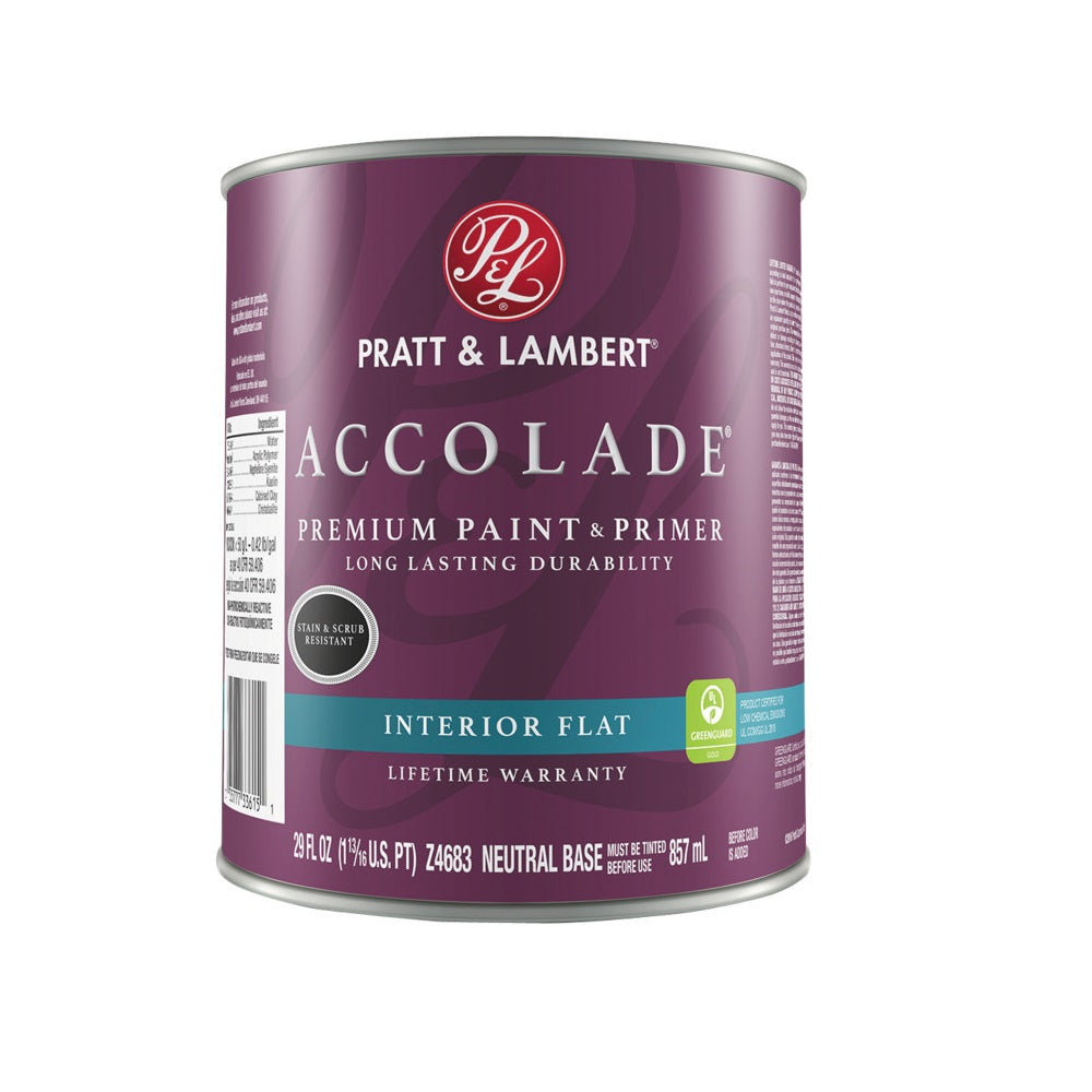 Pratt & Lambert 0000Z4683-14 Accolade Premium Paint and Primer, Flat, Neutral Base, 29 Oz