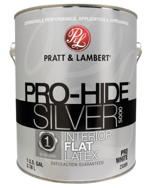 Pratt & Lambert 0000Z5389-16 Pro-Hide Silver Flat Latex Interior Paint, Pro White