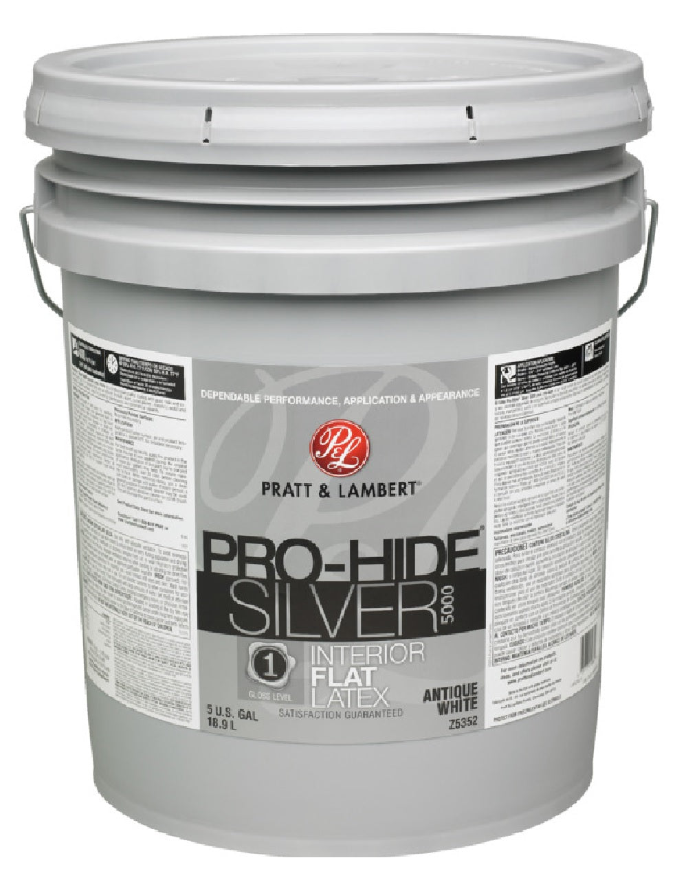 Pratt & Lambert 0000Z5352-20 Pro-Hide Silver Latex Flat Interior Paint, Antique White