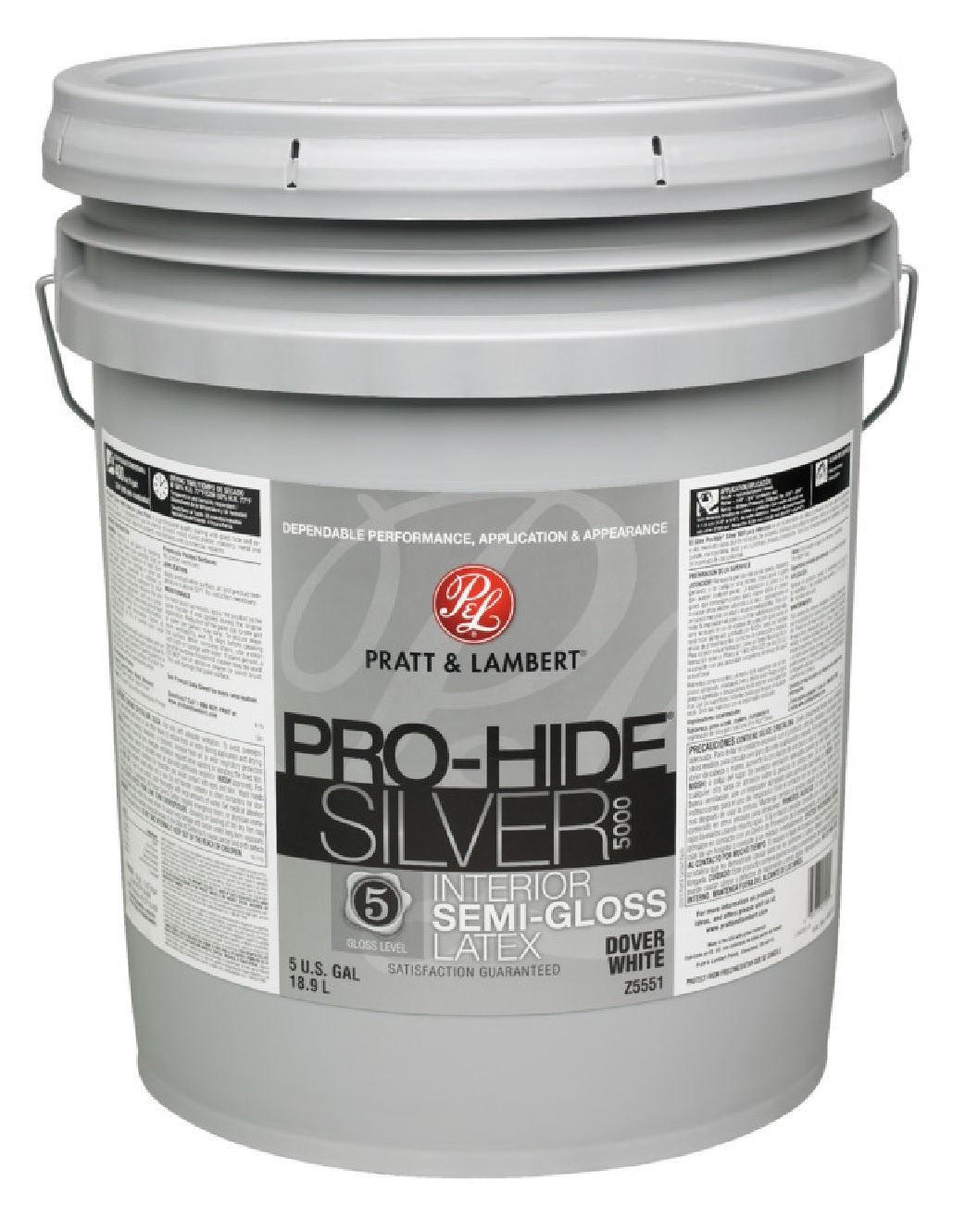 Pratt & Lambert 0000Z5551-20 Pro-Hide Silver Semi-Gloss Latex Interior Paint, Dower White