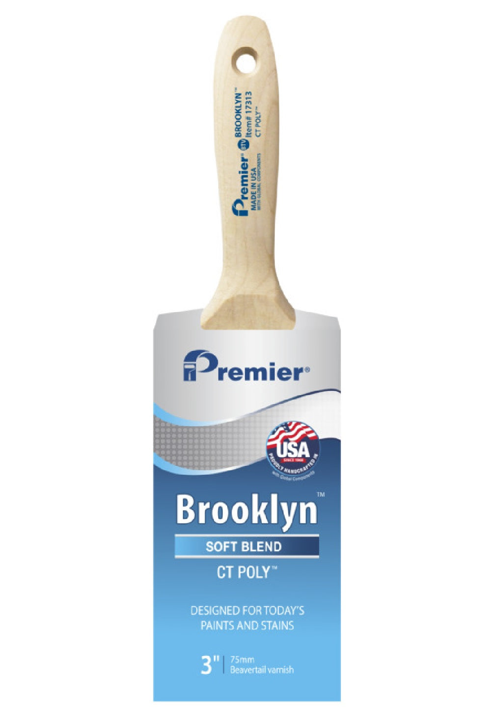 Premier 17313 Brooklyn Soft Chiseled Paint Brush, Stainless Steel, 3 Inch