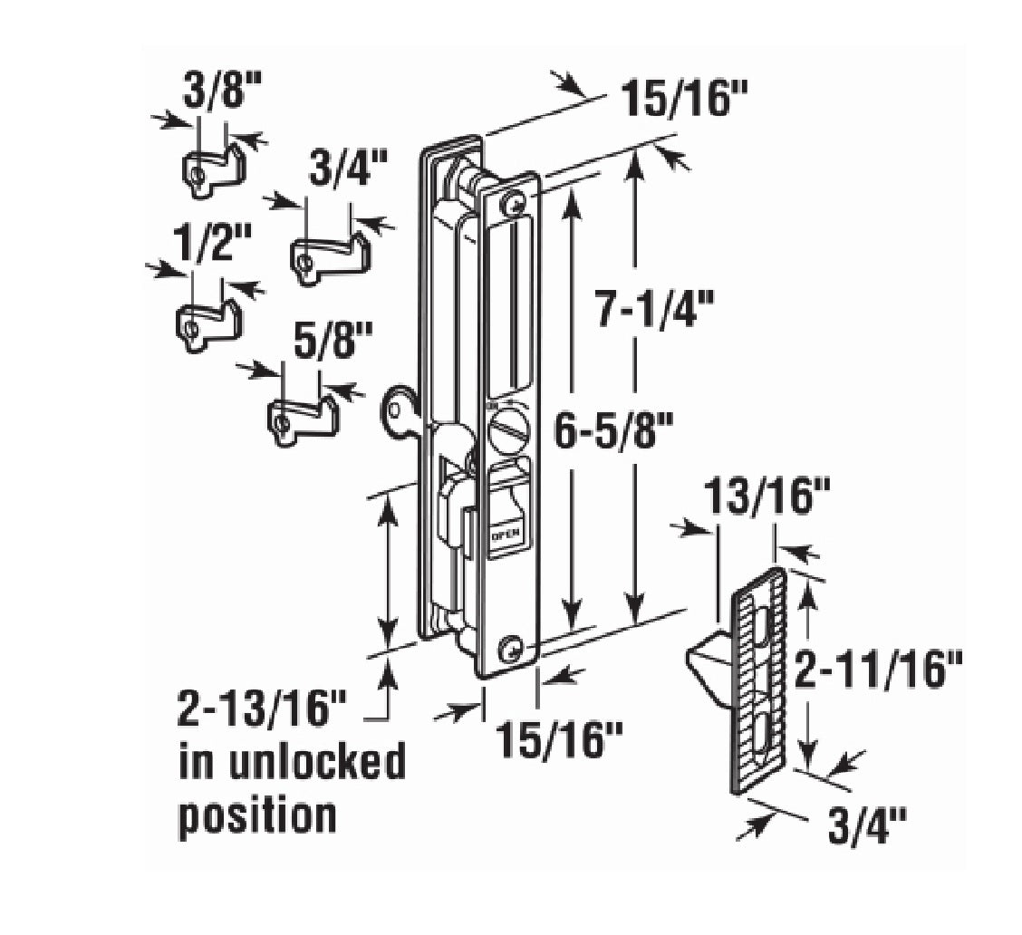 Prime Line C 1123 Patio Door Flush Handle with Mid-Body Latch, Black