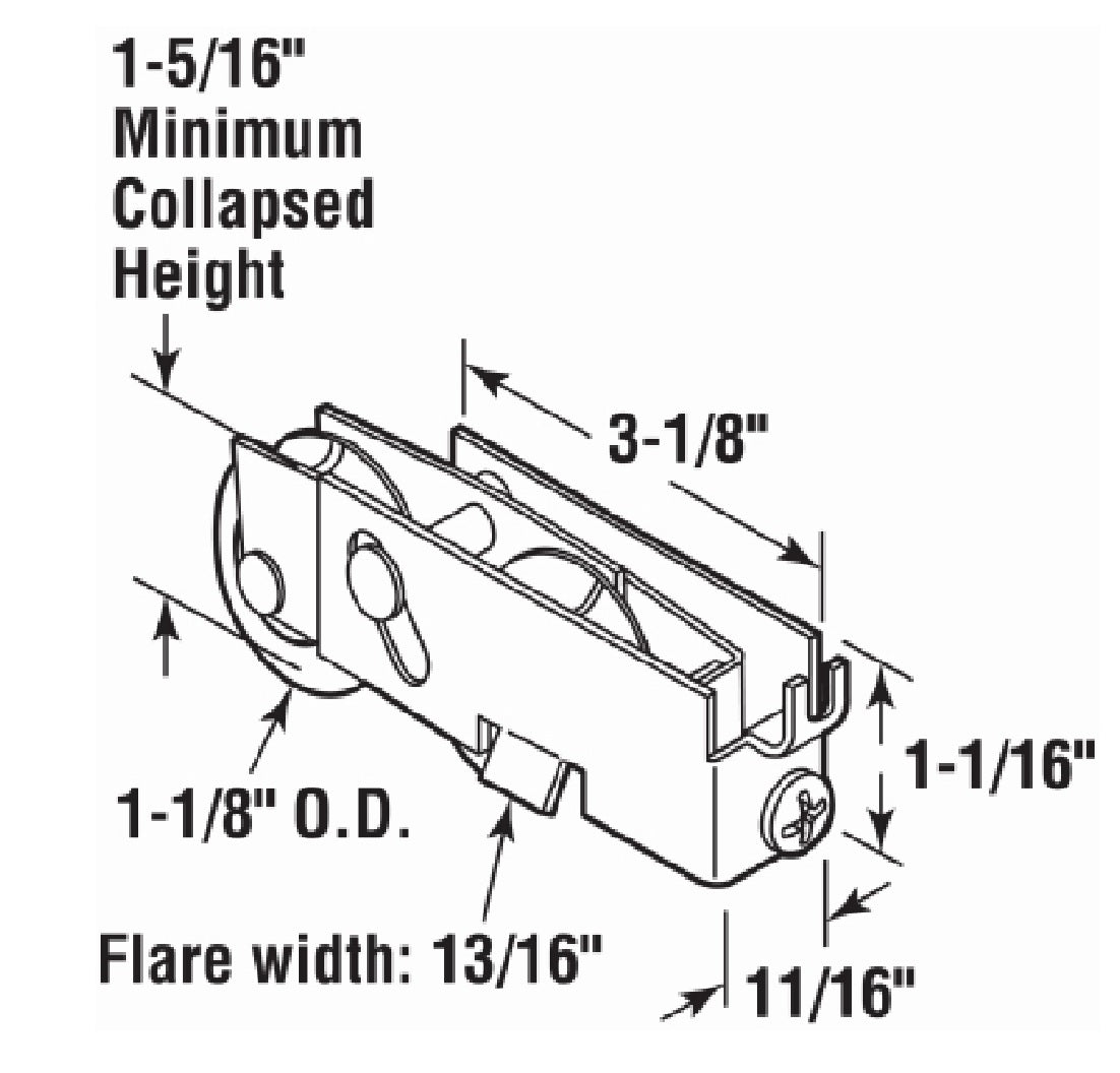 Prime Line D 1551 Adjustable Sliding Glass Door Roller Assembly, 1-1/8 Inch