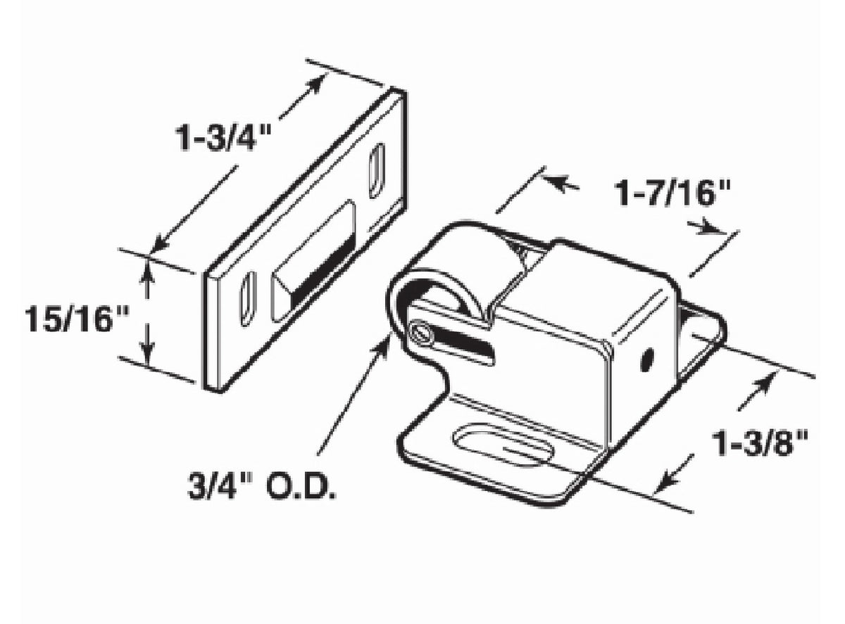 Prime Line U 9047 Cabinet & Closet Door Roller Catch, Brass