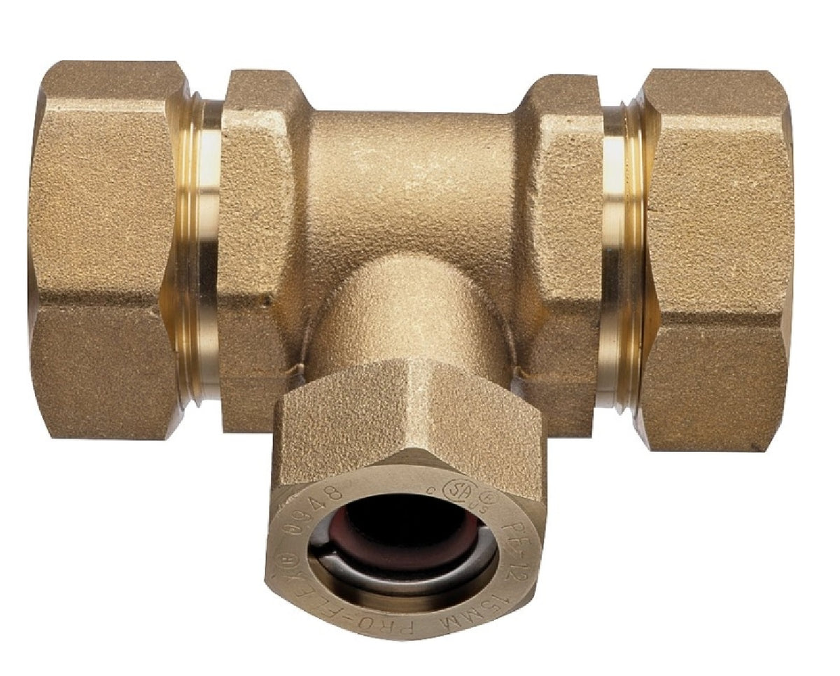 Pro-Flex PFTE-CCBC Tube Tee, 3/4 x 1/2 Inch, Brass