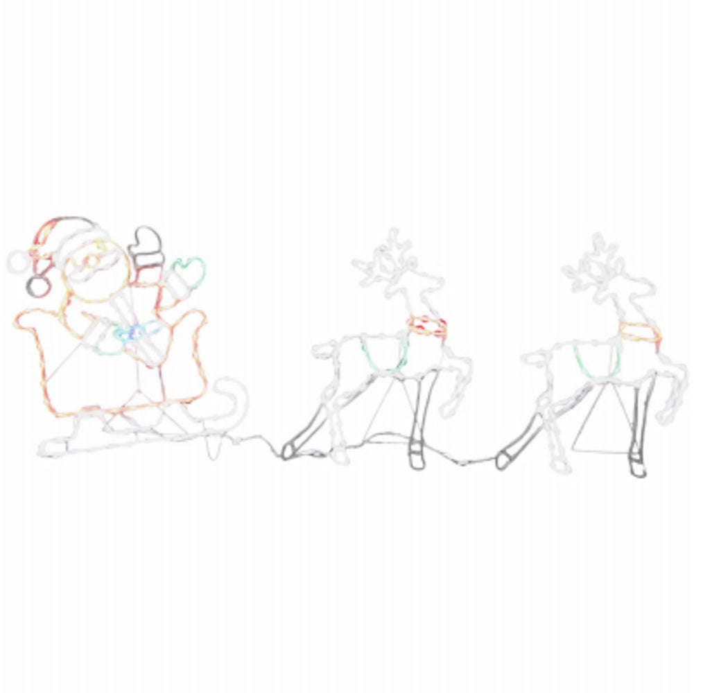 Puleo 315-YD0822L/3 Christmas Wire Frame Santa In Sleigh & Two Deer