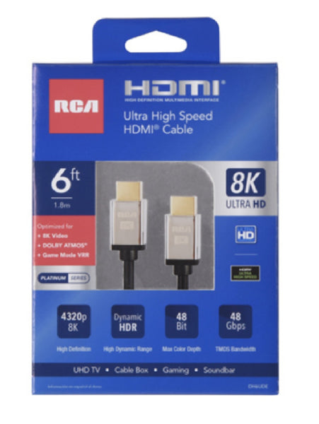 RCA DH6UDE Ultra High Speed HDMI Cable, Black