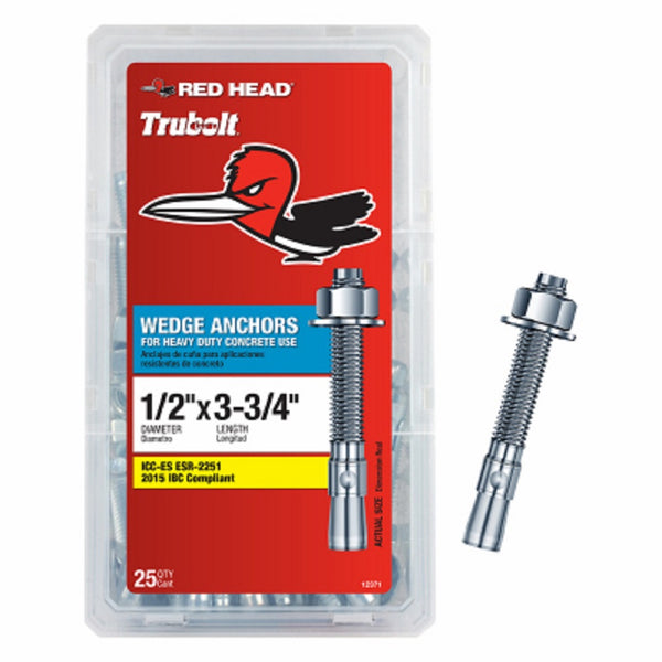 Red Head 12371 Heavy Duty Wedge Anchors, 25 Pack, 1/2 Inch x 3-3/4 Inch