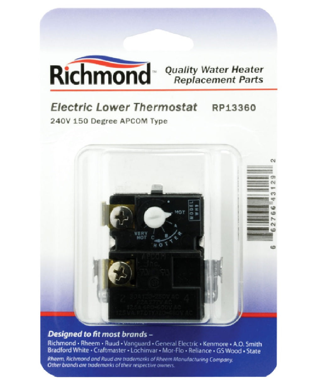 Richmond RP13360 Electric Thermostat, 110 to 160 deg F