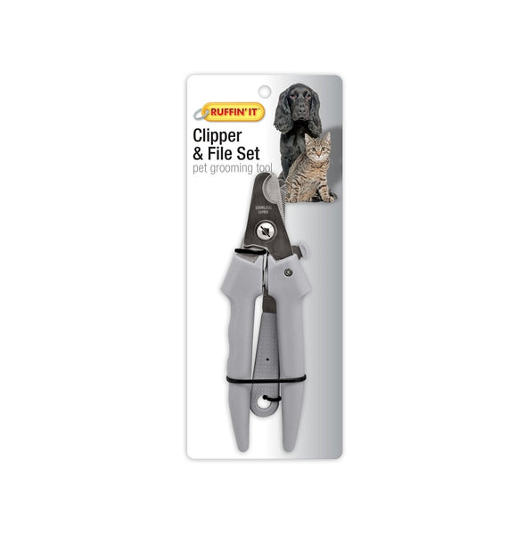 Ruffin'it 19701 Clipper and File Set, Soft-Grip Handle, Grey