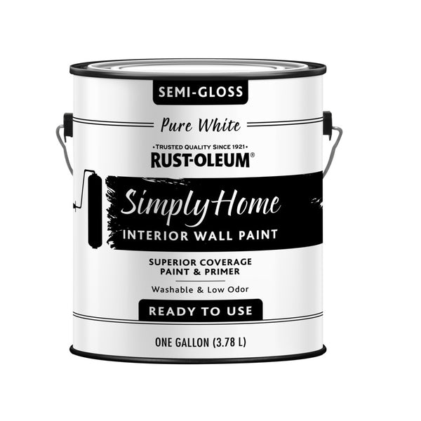 Rust-Oleum 332120 Simply Home Interior Wall Paint, Semigloss Pure White, 1 Gallon