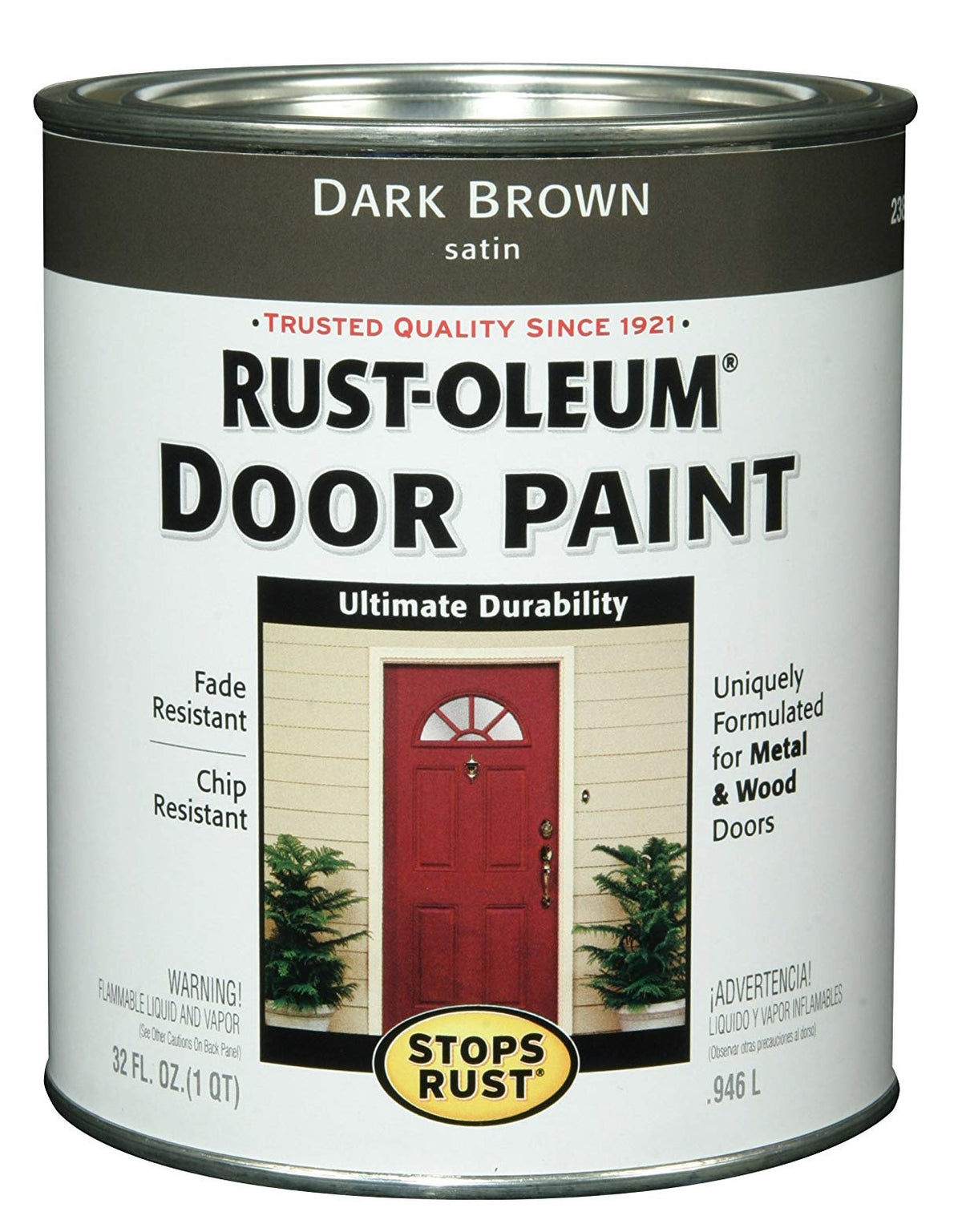 Rust-Oleum 238313 Stops Rust Door Paint, Dark Brown, 1 Quart