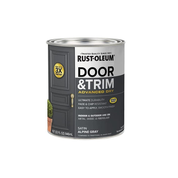 Rust-Oleum 369387 Stops Rust Door and Trim Paint, Satin Alpine Gray, 1 Quart