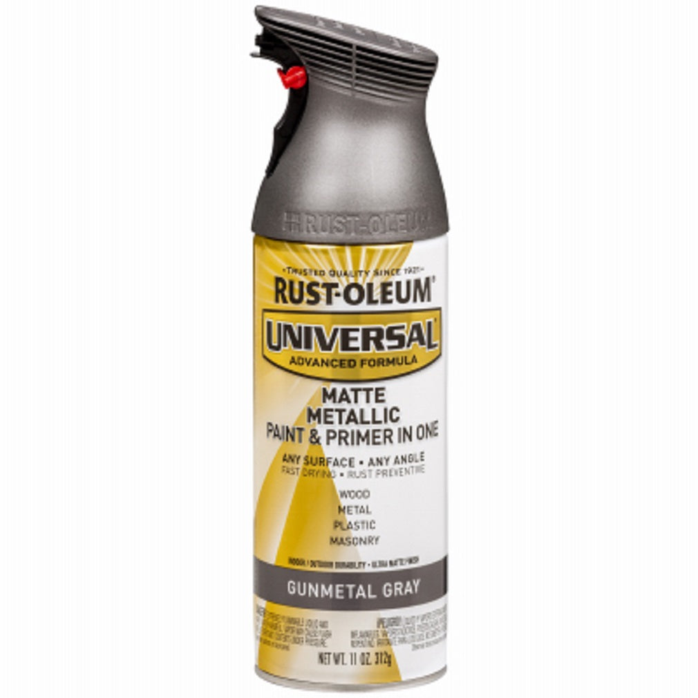 Rust-Oleum 353091 Universal Paint & Primer Matte Metallic Spray Paint, Gunmetal Gray, 11-oz
