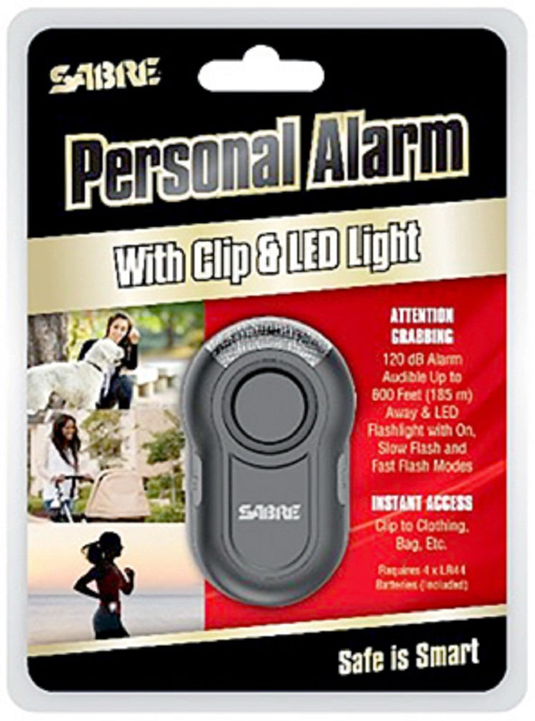Sabre PA-CLIP-BK Personal Alarm With Clip & LED Flashlight