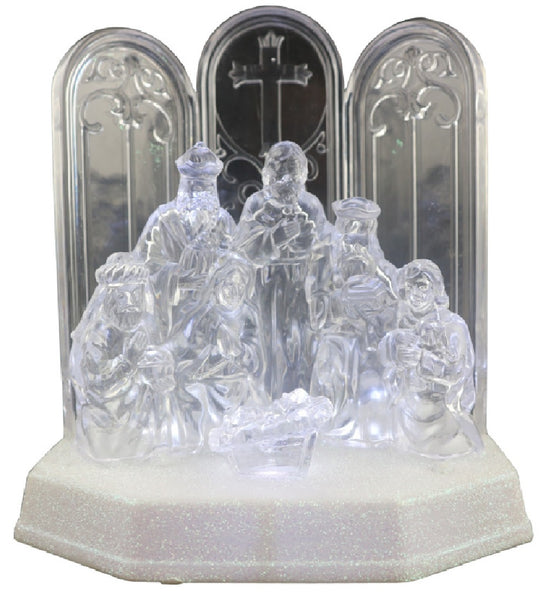 Santas Forest 22507 Acrylic Nativity With Music, 7 Inch, White