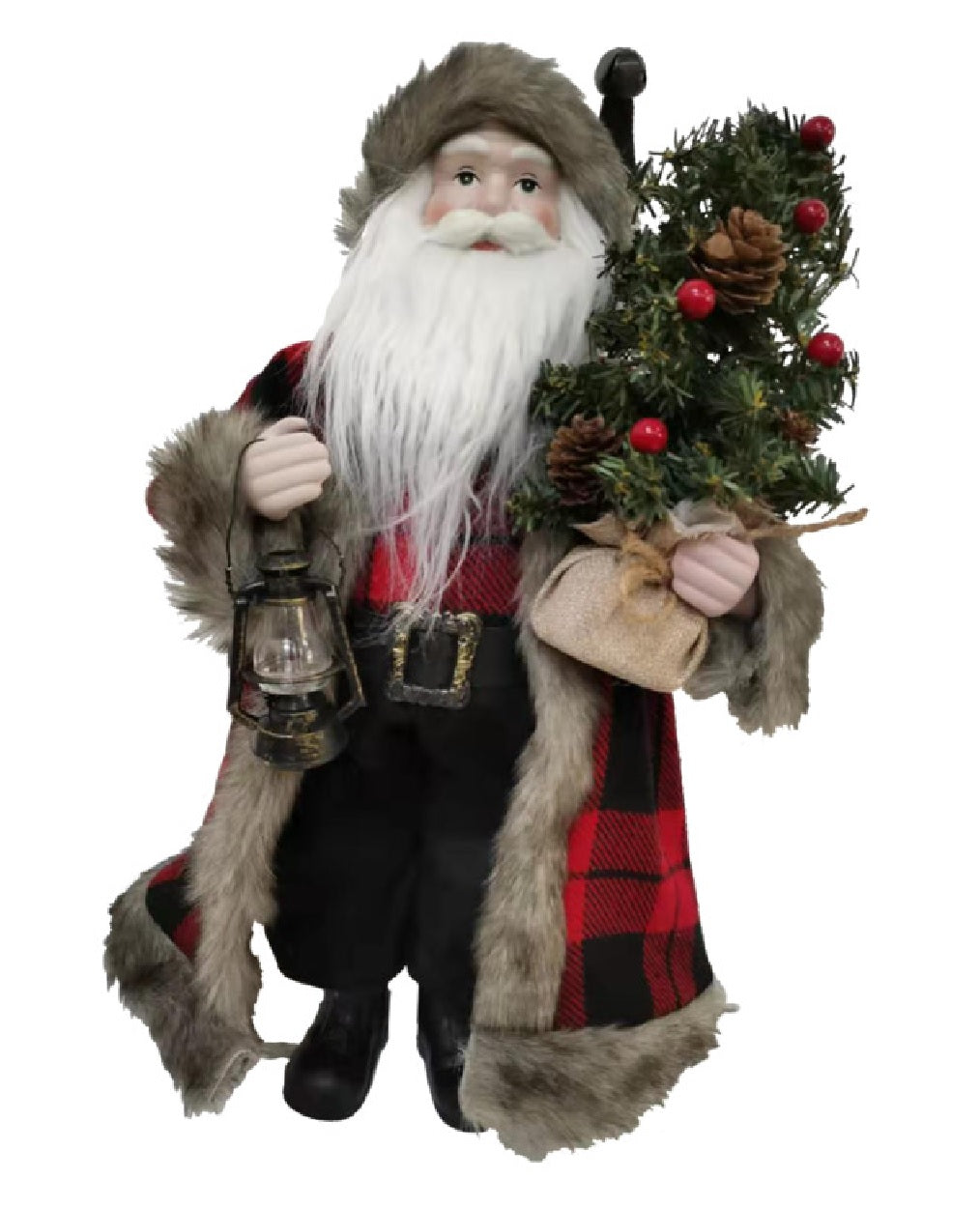 Santas Forest 22521 Buffalo Plaid Plush Santa, 18 Inch H, Multi