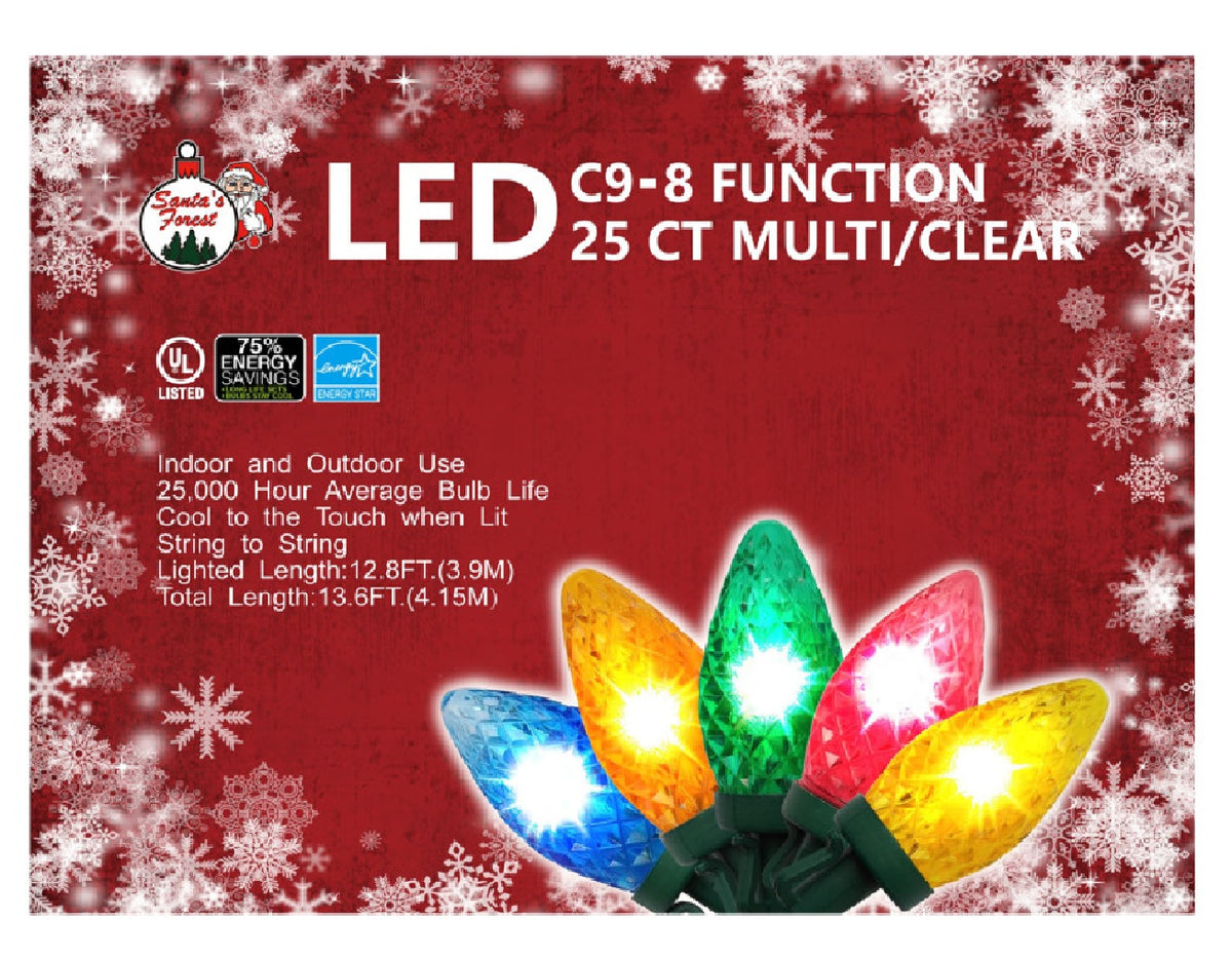 Santas Forest 22557 C9 8 Function LED Christmas Light, Multi/Clear, 25 Count