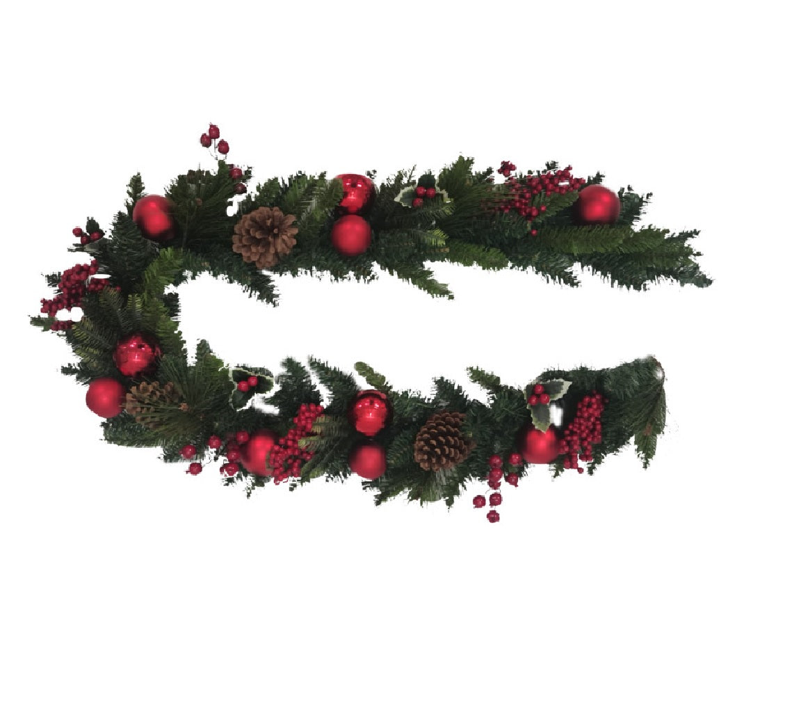 Santas Forest 38602 Christmas Garland Holly Berry, Green/Red