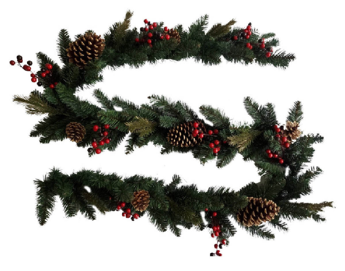 Santas Forest 38515 Christmas Garland Pine Cone-Red Berry, 9 Feet