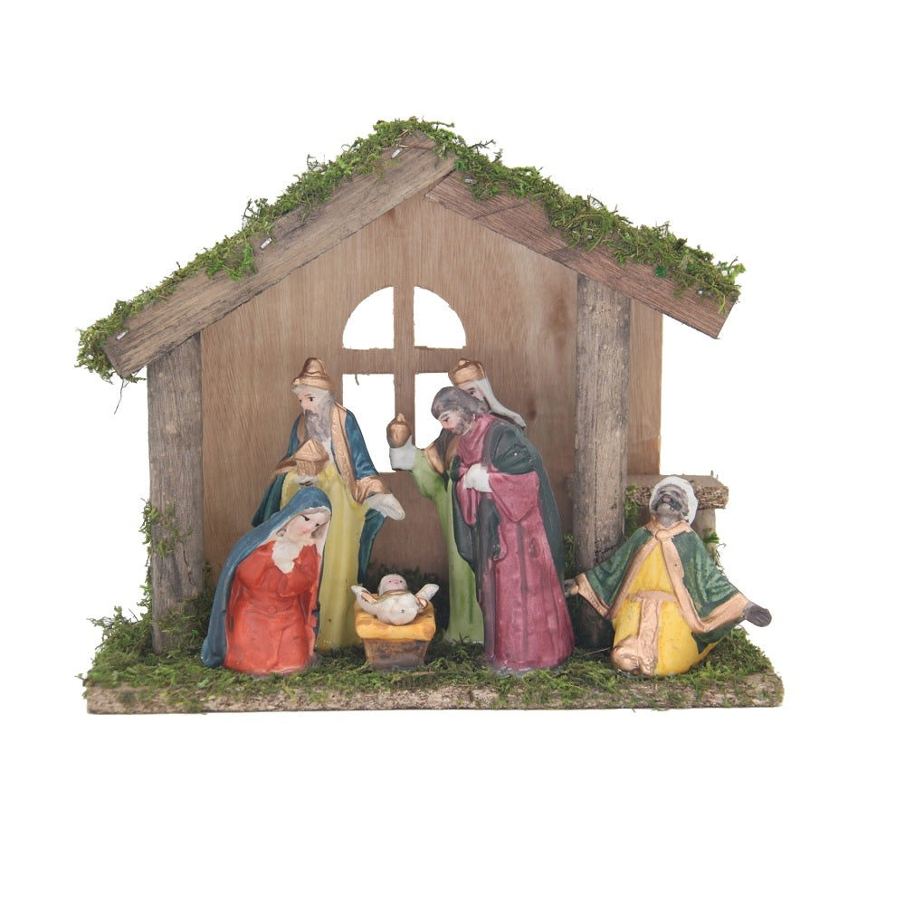 Santas Forest 89802 Christmas Nativity Set, Wood/Porcelain
