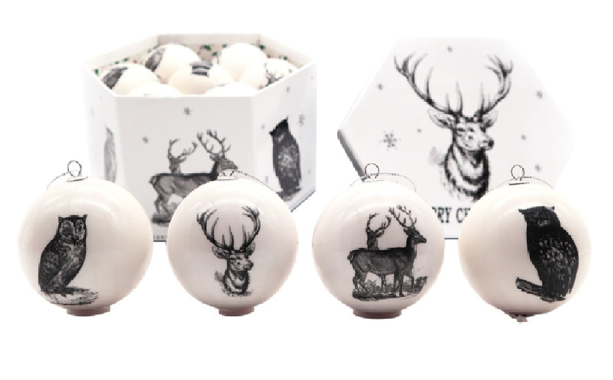 Santas Forest 99605 Christmas Ornament W/Matching Box, Black/White