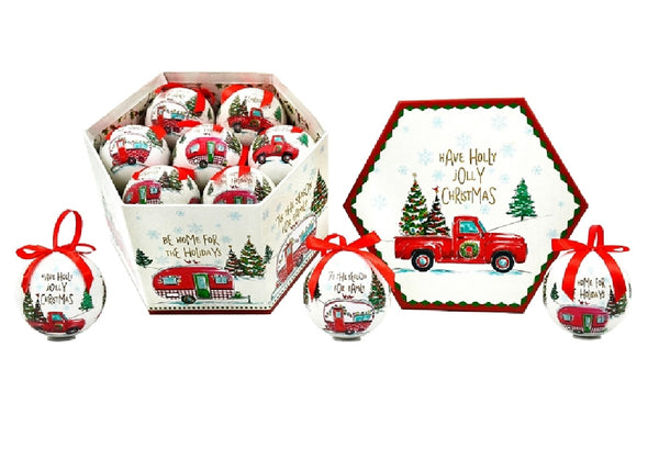 Santas Forest 99703 Christmas Retro Camper/Truck Ball Ornaments, Red/White