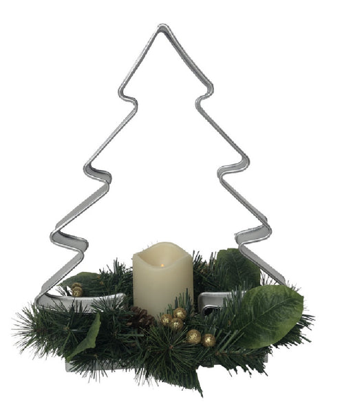 Santas Forest 23605 Christmas Tree Galvanized Metal w/Candle, White/Silver