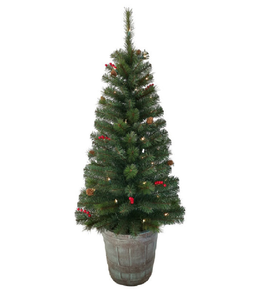 Santas Forest 27517 Christmas Tree Prelit Whiskey Barrel, 4 Feet