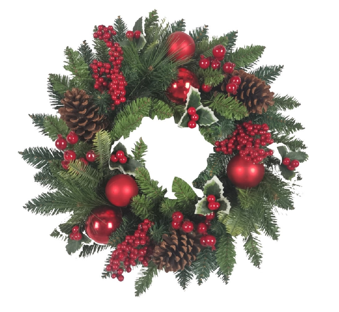 Santas Forest 38601 Christmas Wreath Holly Berry, Green/Red