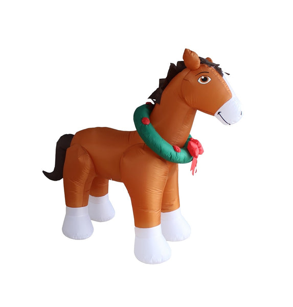 Santas Forest 90815 Inflatable Horse with Wreath, Polyester, Brown
