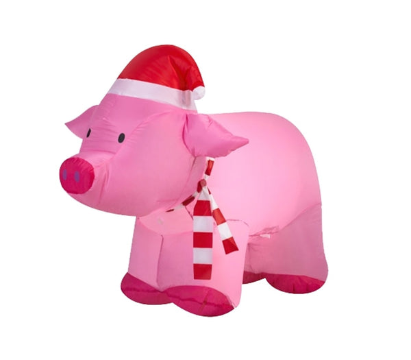 Santas Forest 90813 Inflatable Pig with Santa Hat, Polyester, Pink