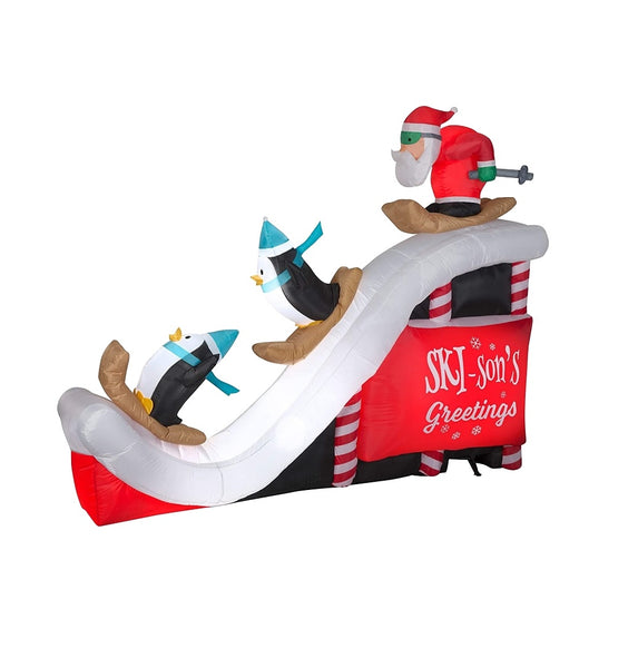 Santas Forest 90816 Inflatable Santa & Penguin Ski Jump, Red/White