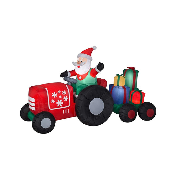 Santas Forest 90807 Inflatable Santa Tractor and Trailer, Green/Red/White