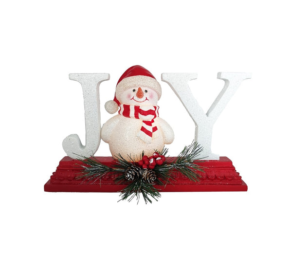Santas Forest 89804 Lighted Joy Snowman, Resin/PVC, White/Red