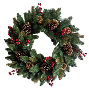 Santas Forest 38513 Red Cone & Berry Wreath, Green, PVC