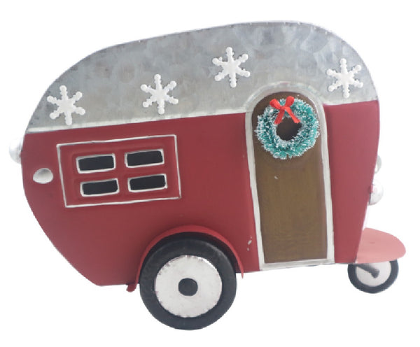 Santas Forest 22529 Silver Metal Trailer, 8.7 Inch, Red & Silver