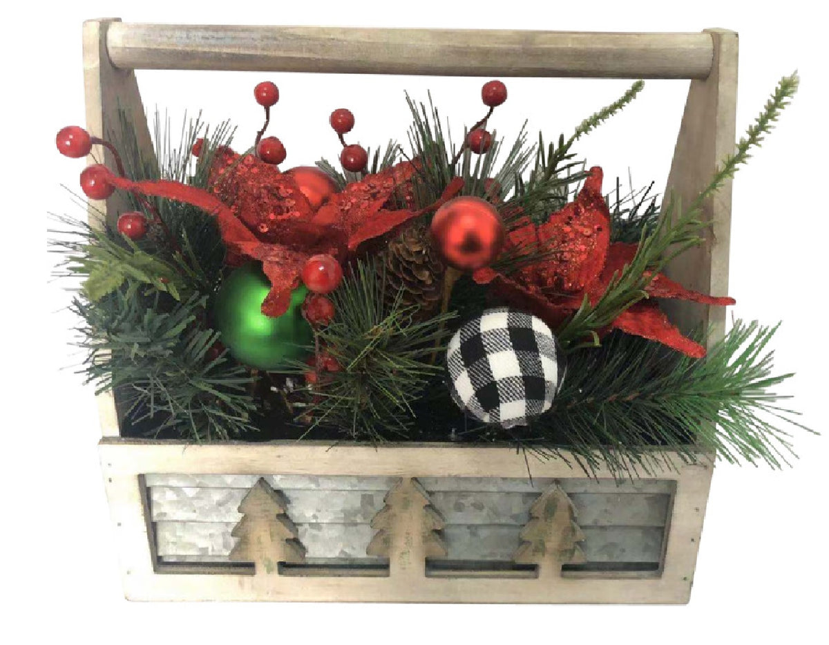 Santas Forest 23501 Toolbox Wooden W/Greens, 10.5 Inch, Green Brown