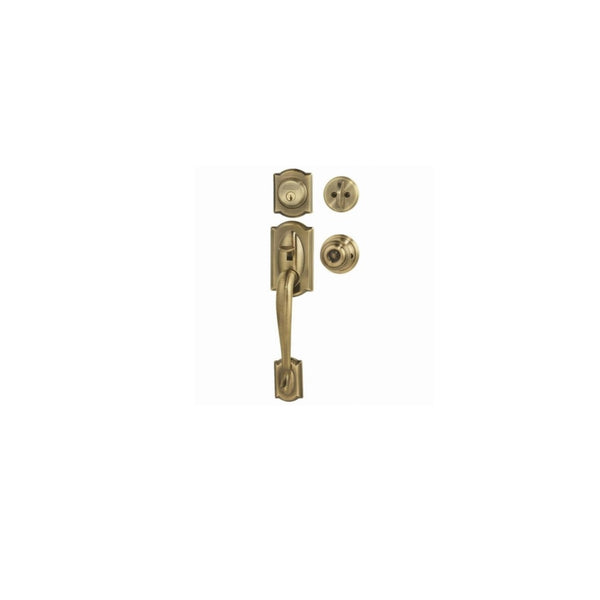 Schlage Camelot Handle Set With Georgian Knob, Antique Brass