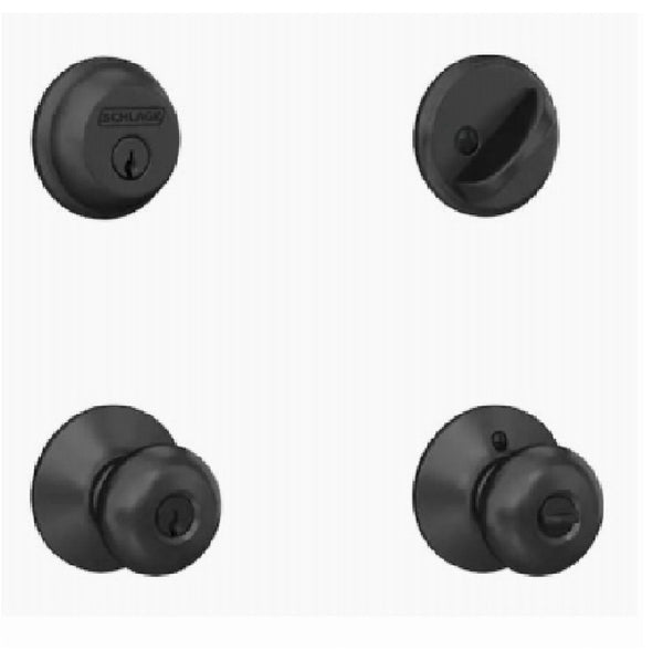 Schlage FB50NVPLY622 Single Cylinder Deadbolt and Keyed Entry Plymouth Knob, Matte Black