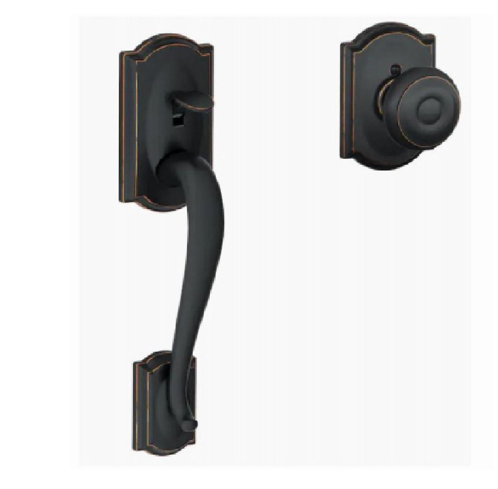 Schlage FE285GCAM716GEOCAM Camelot Lower Half Handleset and Georgian Knob, Aged Bronze