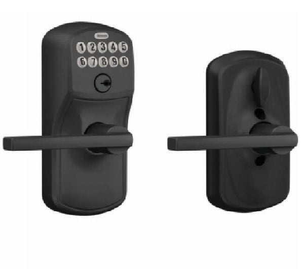 Schlage FE595VPLY622LAT Keypad Lever with Plymouth Trim and Latitude Lever, Matte Black