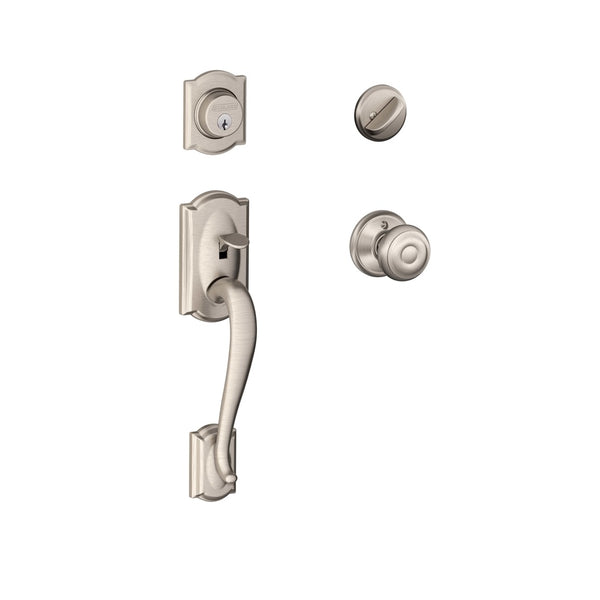 Schlage F60GCAM619GEO Single Cylinder Handleset and Knob, Satin Nickel
