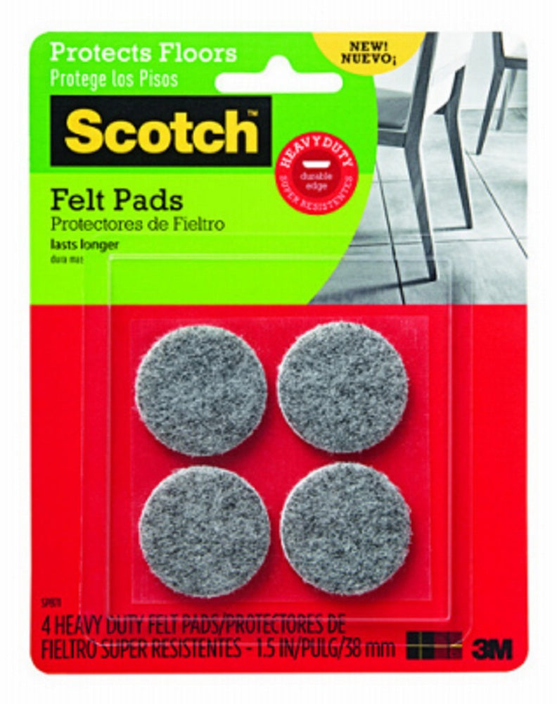 Scotch SP871-NA Felt Pads Round, Gray, 1-1/2 Inch