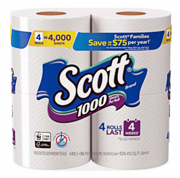 Scott 10183 1-Ply Bath Tissue, White