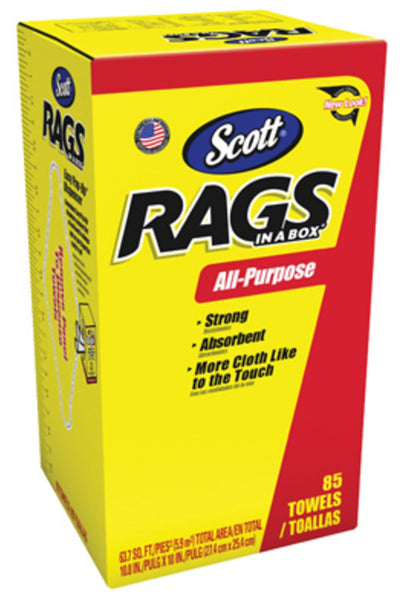 Scott 52782 Rags In-A-Box with Easy Pop-Up Dispenser, White, 85-Count