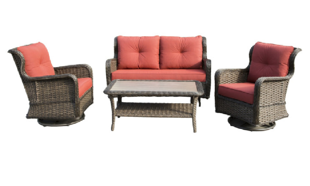 Seasonal Trends MS21001-1 Woodbury 4-Piece Patio Set, Dark Red Cushions