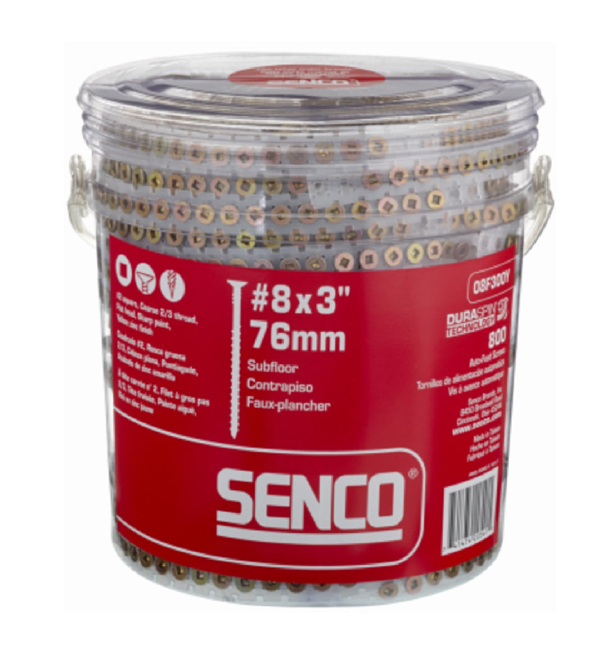 Senco 08F300Y Flat Head Wood Screw, Steel, Yellow Zinc
