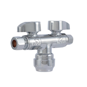 SharkBite SBDS123814 Dual Shut-Off Valve, 1/2 Inch x 3/8 Inch, Brass